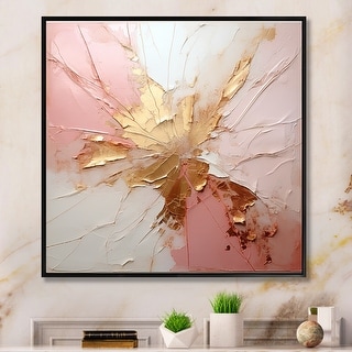 Designart "Gold And Pink Paint Fusion" Abstract Painting Framed Canvas Art Print