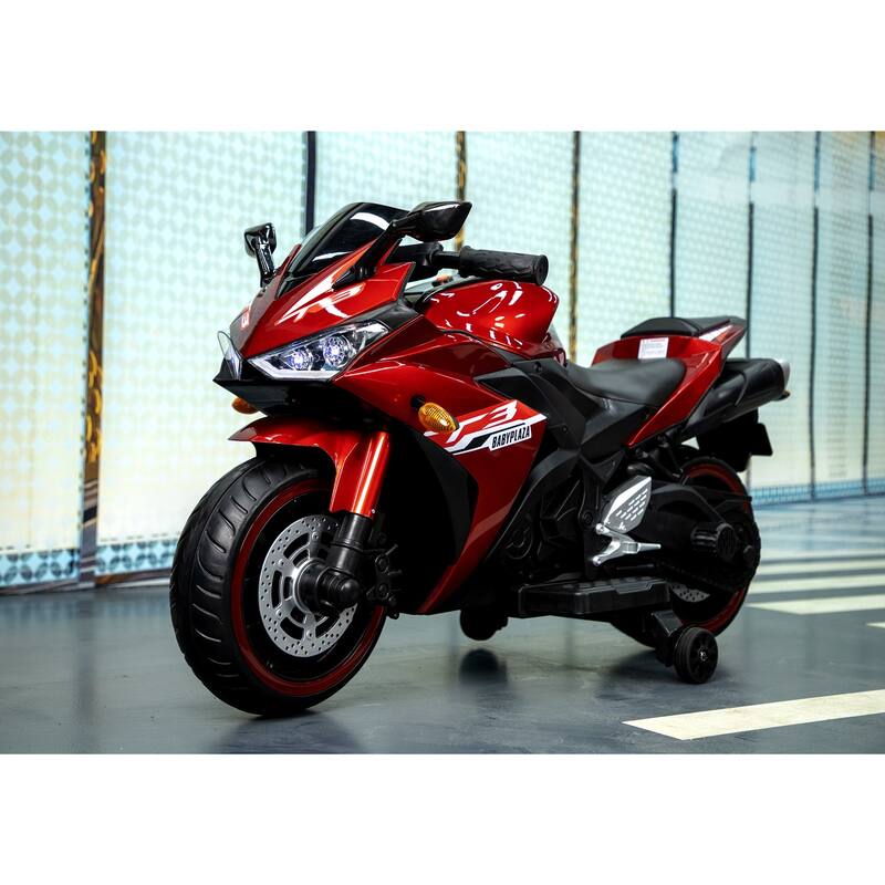 Electric Kids Motorcycle Ride-On Toy with Training Wheels, Music, and Foot Brake for Ages 3+