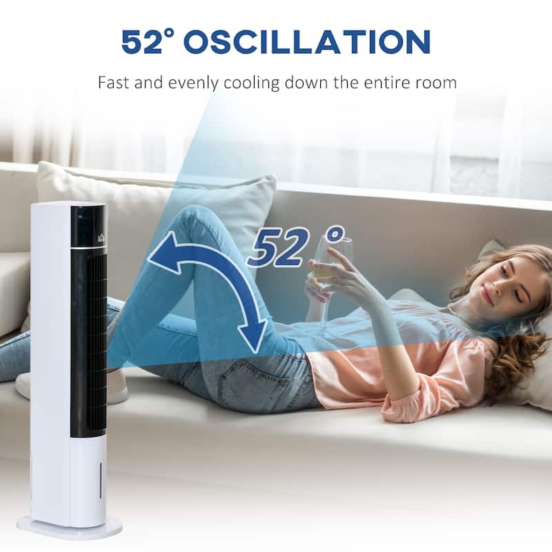 HOMCOM Oscillating Air Cooler with Timer, Evaporative Ice Cooling Tower Fan with 3 Modes, 3 Speeds, and Remote Control