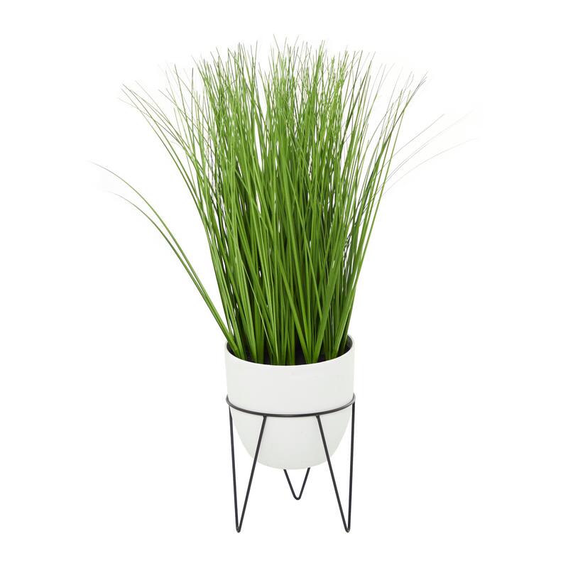 Black or White Green Faux Foliage Tall Wheatgrass Artificial Plant with Realistic Leaves and Metal Stand and Round Pot