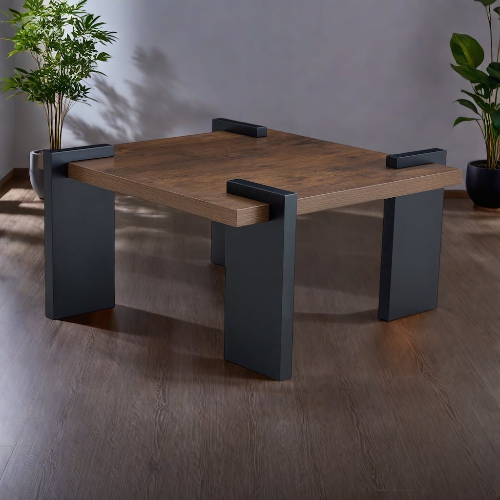 31.5" MDF Modern Coffee Table with Dark Wood Grain and Minimalist Design