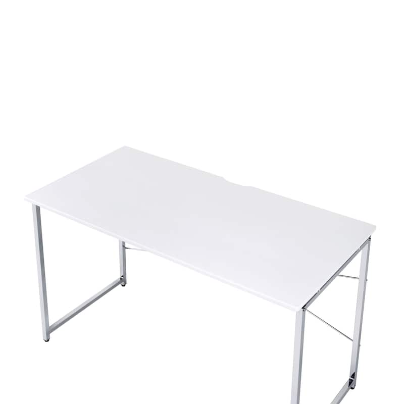Wood Writing Desk with Silver Metal Frame and Reversible Design