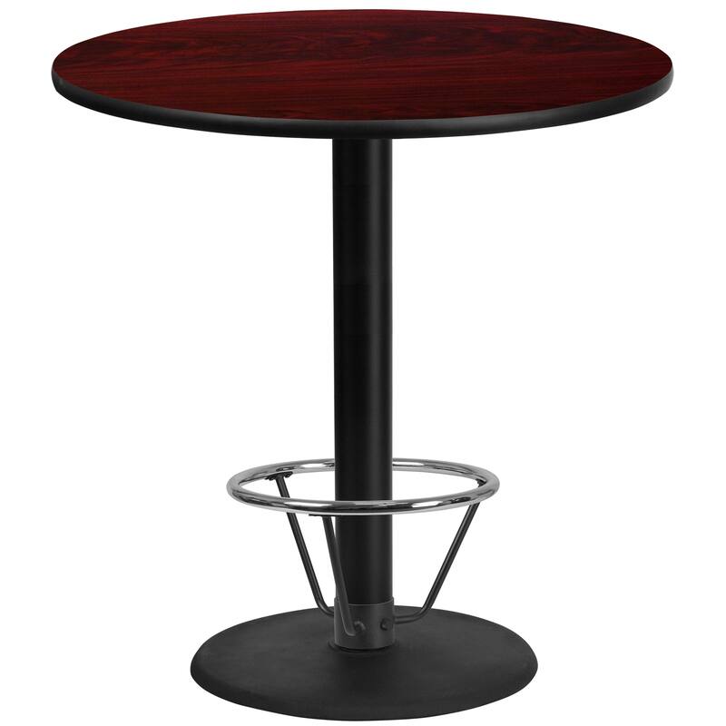 42'' Round Laminate Table Top with 24'' Round Bar Height Table Base - Mahogany