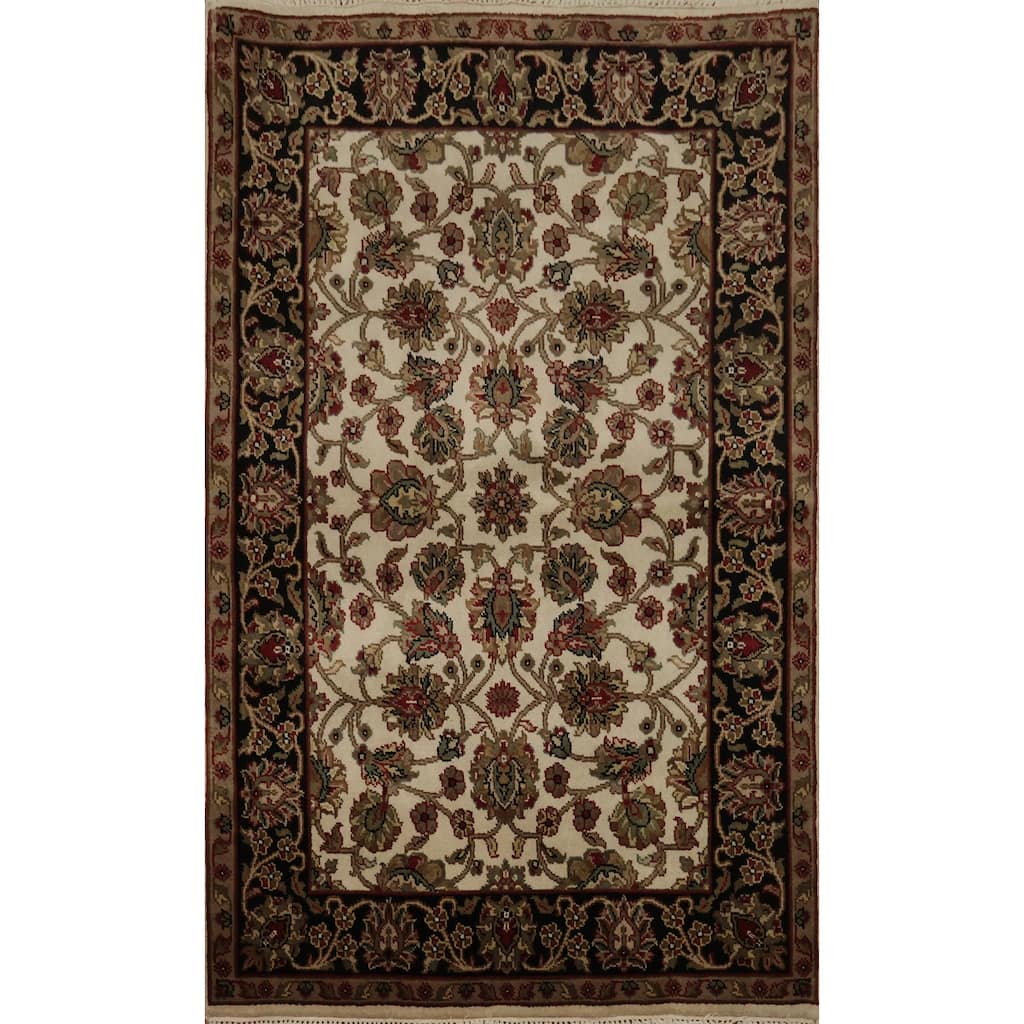 Hand Knotted Oriental 100% Wool Carpet Traditional All-Over Beige & Ivories Agra Area Rug - 6' 1'' X 4' 2''