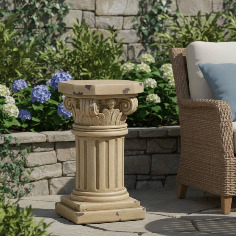 Christopher Knight Home - 18.50"H Classical Ionic MGO Pedestal Plant Stand Side Table for Indoor & Outdoor - Antique Yellow