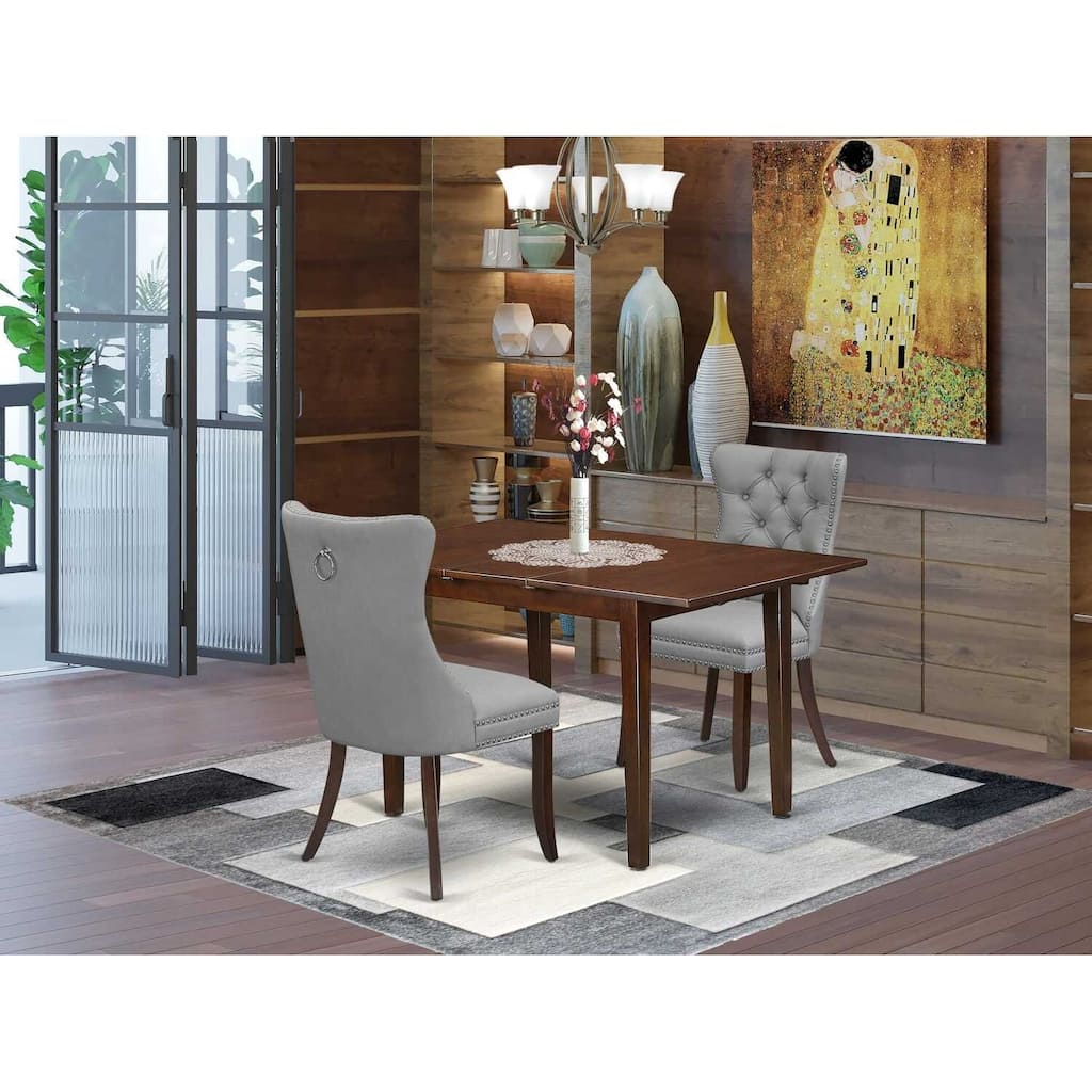 HomeStock 3-Pc Mahogany Finish Rectangular Solid Wood Top With Butterfly Leaf Dining Table Set