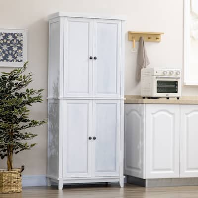 HOMCOM 72.5" Pinewood Large Kitchen Pantry Storage Cabinet, Freestanding Cabinets with Shelf Adjustability, Soft-Close Mechanism