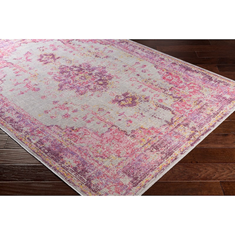 Vintage Distressed Oriental Pink Area Rug - 3'11" x 5'11"