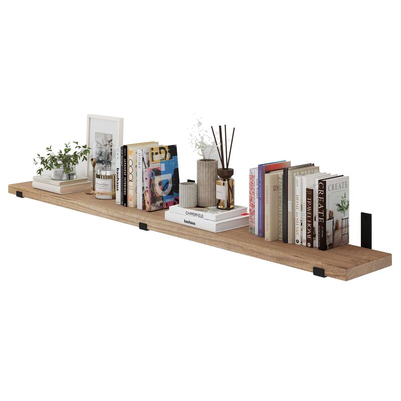 Wallniture Forte Wood Board 72" Long, 9.25'' Deep, 1.5" Thick, Floating Bookshelf for Wall, Hanging Shelf Living Room Decor, 1Pc