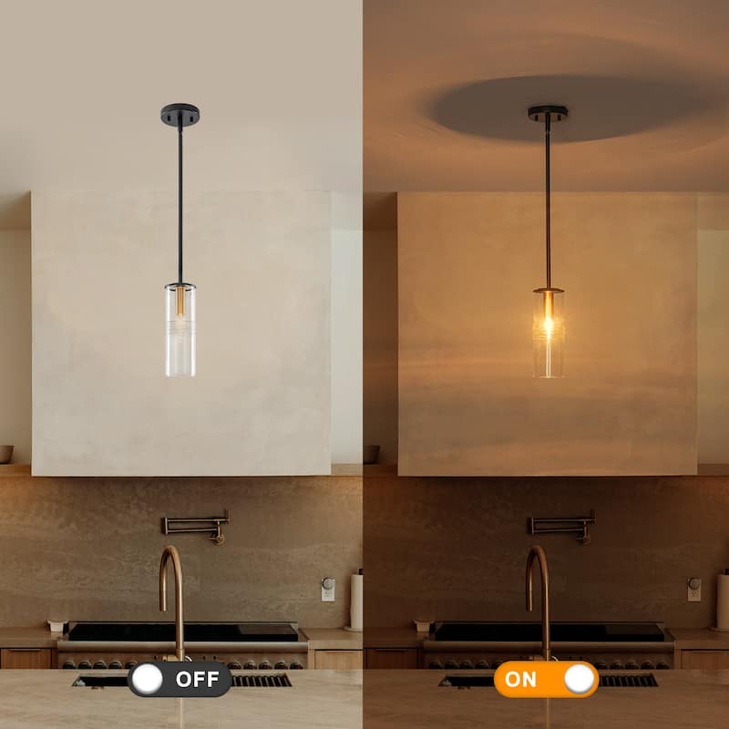 Industrial Black Mini Pendant Light Clear Cylindrical Glass Shade - Dia.3.54-in