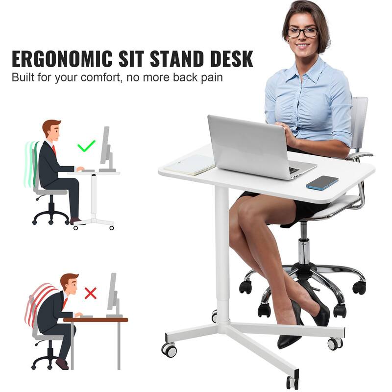 White Steel Mobile Standing Desk, Height Adjustable, Rolling and 44 lbs Load Capacity