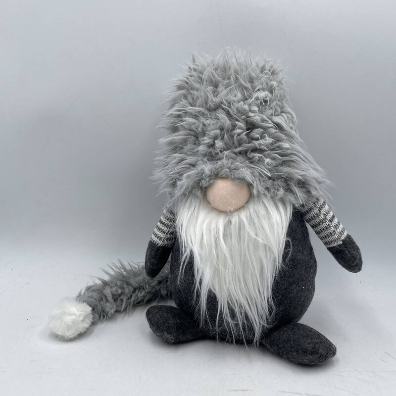Plaid Hat Christmas Gnome Figurine - 33" - Black and Gray