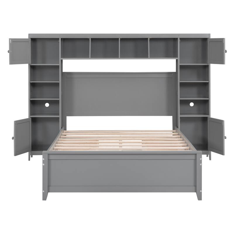 Full Bed with Built-In Cabinet, Shelves, and Storage Drawers - Space-Saving Design