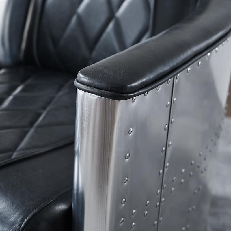 Art Leon IndustrIal Retro Top Grain Leather & Aluminum Accent Chair