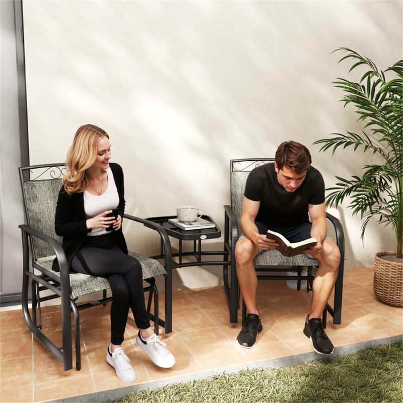Steel Mesh Loveseat Rocking Glider Chair with Table - 57.75" W x 32.25" D x 38.5" H