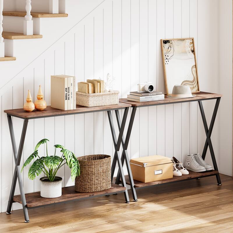 Sofa Tables Narrow Entryway Table with Storage Shelf and Metal Frame