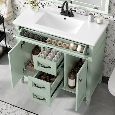 GDF Studio - Sunny Modern Solid Wood + MDF 36-Inch Bathroom Vanity with Ceramic Sink and Flip-Out Drawer