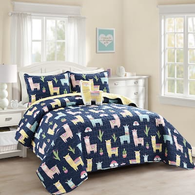 Lush Decor Southwest Llama Cactus Reversible Print Quilt Set