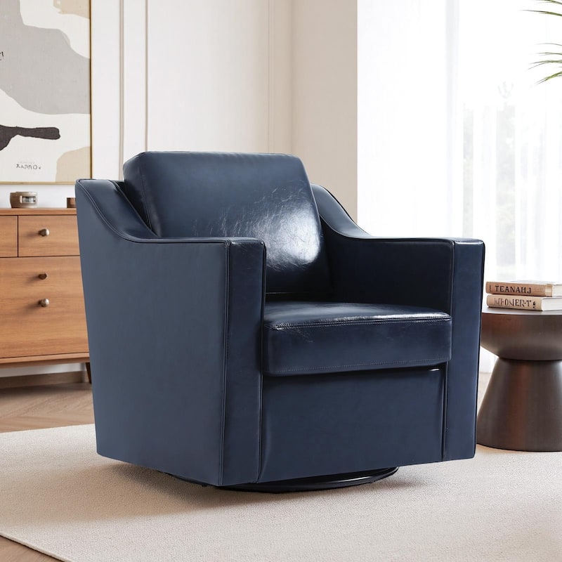 30" W Modern Accent Swivel Chair Comfy Upholstered Armchair Set of 2 - Navy/ Vegan Leather