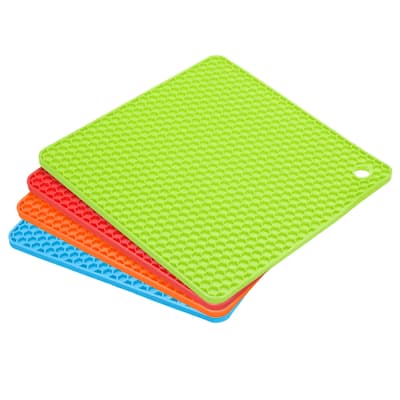 4Pcs Silicone Trivet Mat Heat Resistant Mat Pot Holder Mat Placemats - Orange/Red/Blue/Green