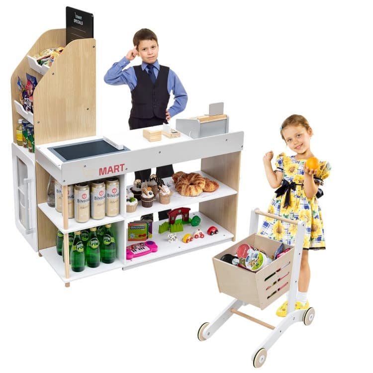 Grocery Store Playset Pretend Play Supermarket Shopping Set - 35.5" x 24.5" x 43.5" (L x W x H)