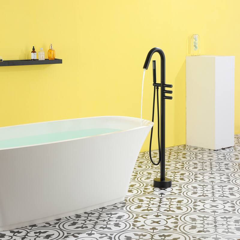 Freestanding Floor Mount 3-Handle Bath Tub Filler Faucet with Handheld Shower