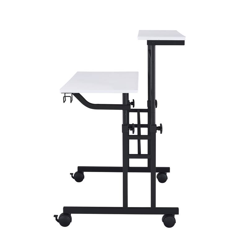 Rolling Writing Desk with Height Adjustable Desktop and Moveable Shelf