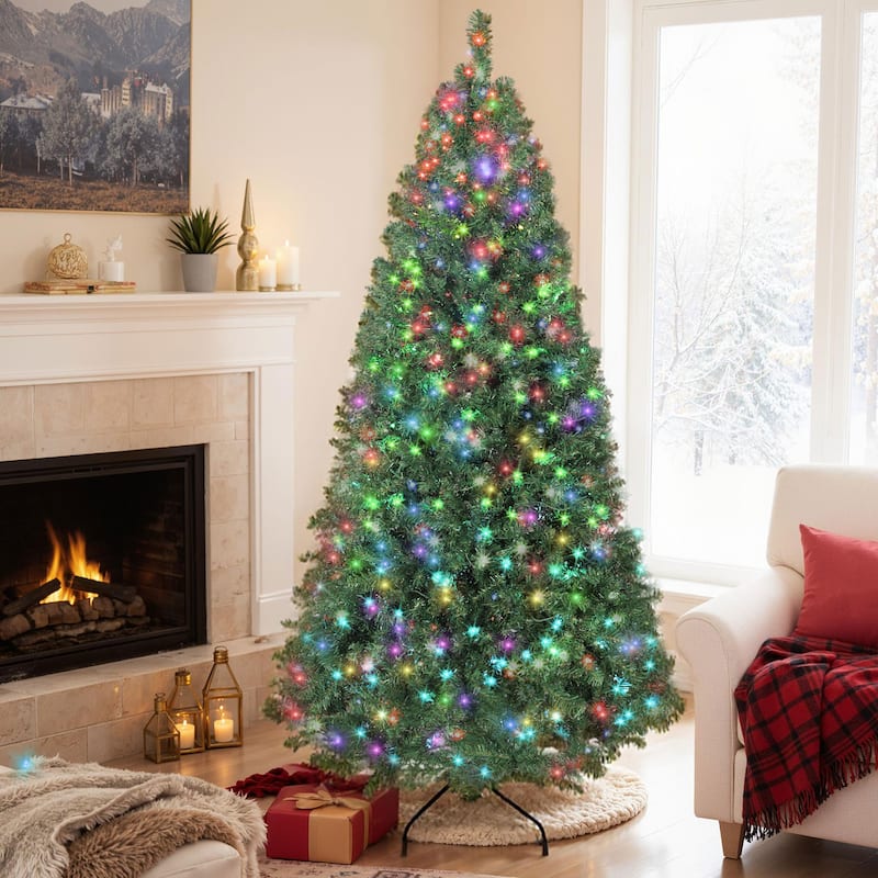 HOMCOM 6ft Prelit Xmas Tree: Dimmable RGB LED, 6 Modes, Remote, Timer, Metal Stand - 6 Foot