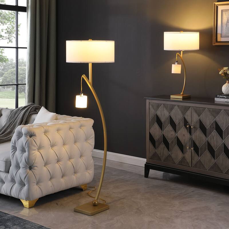 Contemporary Dual Arc Hanging Pendulum Metal Floor Lamp