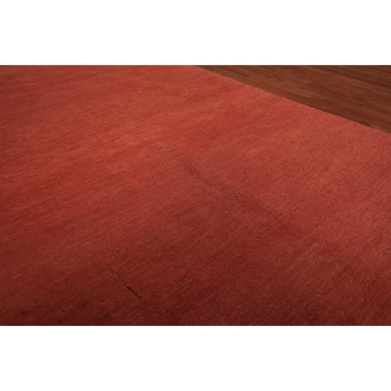 Gabbeh Modern Area Rug Hand-Knotted Solid Orange Wool Carpet - 4'11" x 6'7"