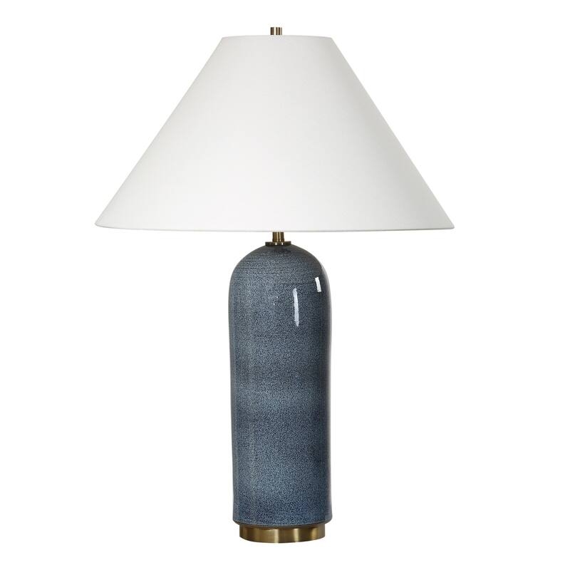 Hand-Spun Glazed Ceramic Table Lamp with Drum Shade - 27.75" - Blue
