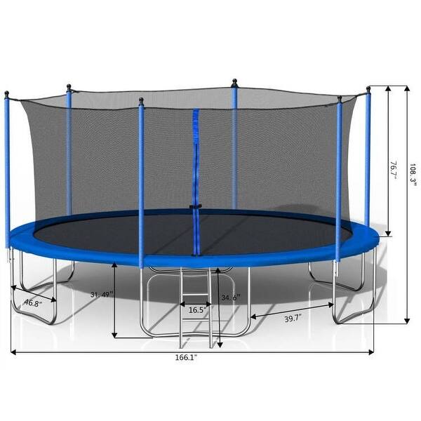 14FT Heavy Duty Trampoline with Safety Enclosure Net and Ladder for Kids and Adults - Blue
