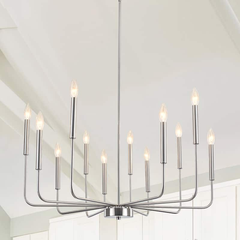 31.49" Wide Modern 12- Light Classic Chandelier, Living Room Metal Dimmable Candle Style Chandelier for Kitchen Dining Room