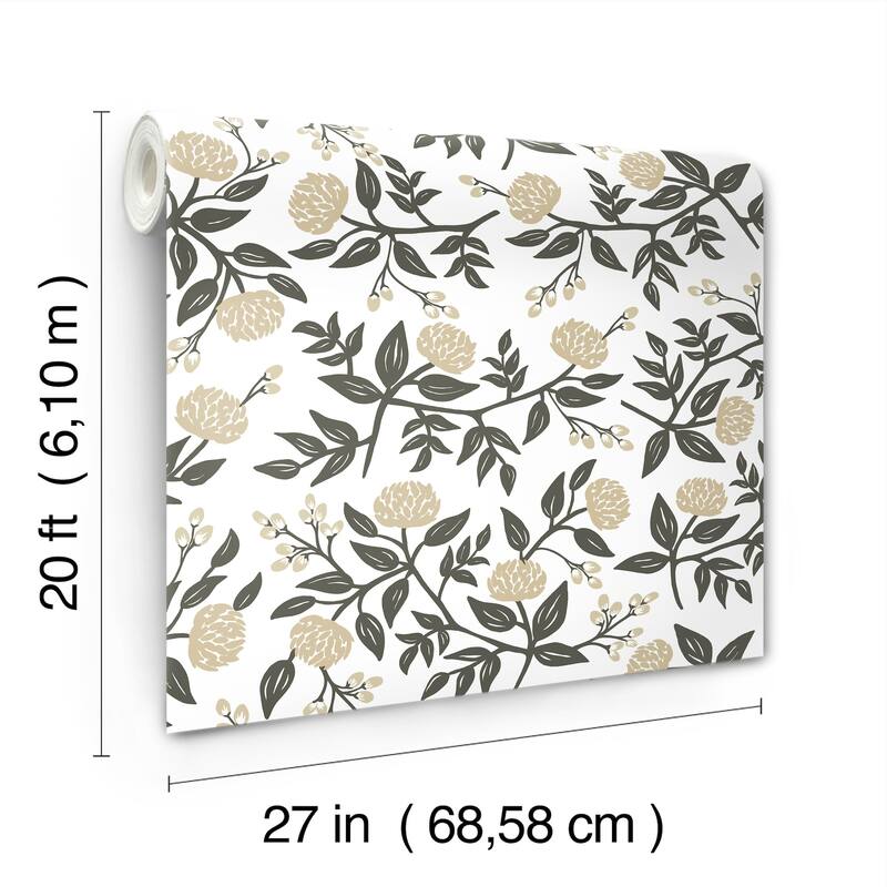 Rifle Paper Co. Peonies Gold Floral Premium Peel + Stick Wallpaper