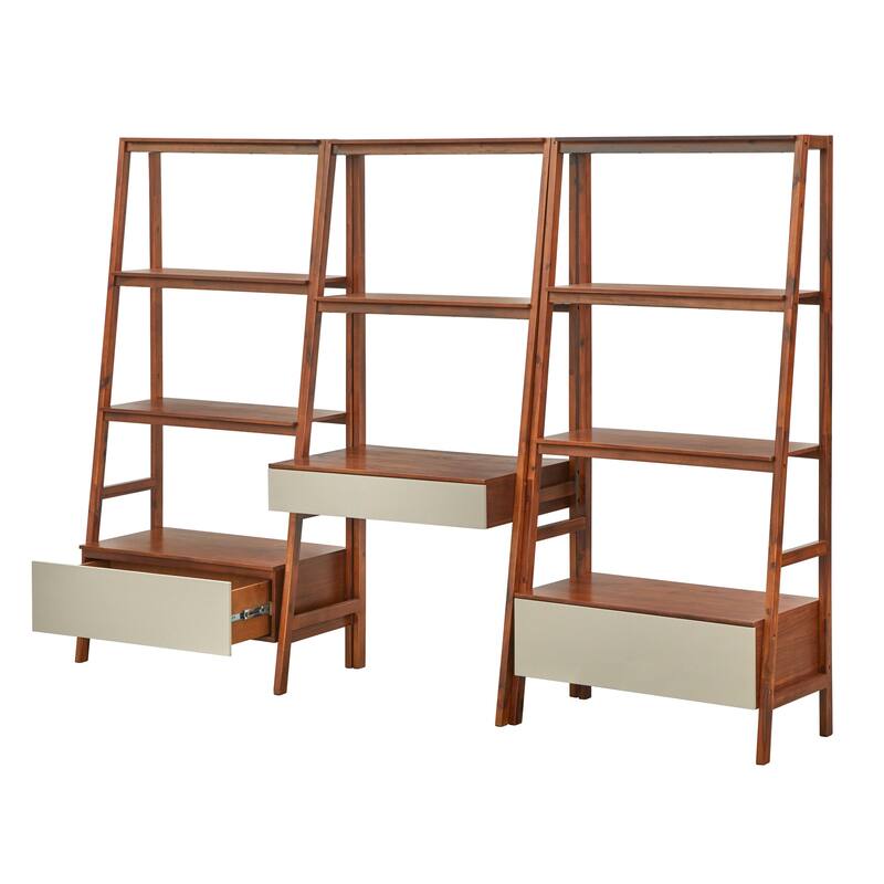 Lifestorey Nordic Ladder Desk and Bookshelf 3-Piece Set