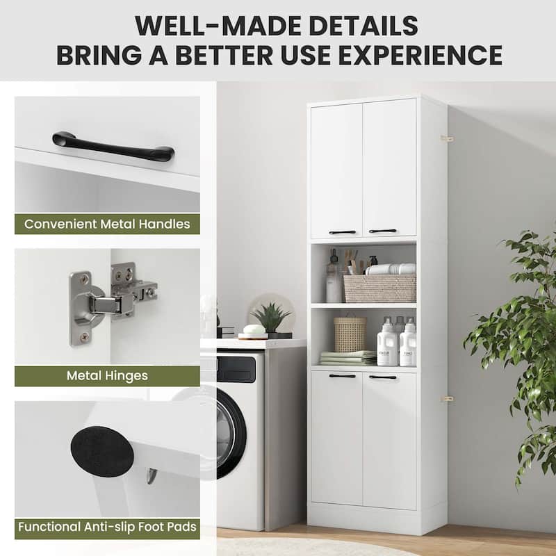 Costway 75" Tall Bathroom Storage Cabinet with 4 Doors & 2 Open - See Details