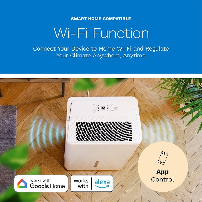 hOmeLabs 32 Pint Wi-Fi Dehumidifier for up to 4,500 Sq Ft Rooms (MAX 80 Pint at 95°F, 90% RH) - Moisture Removal, Auto Shut-Off