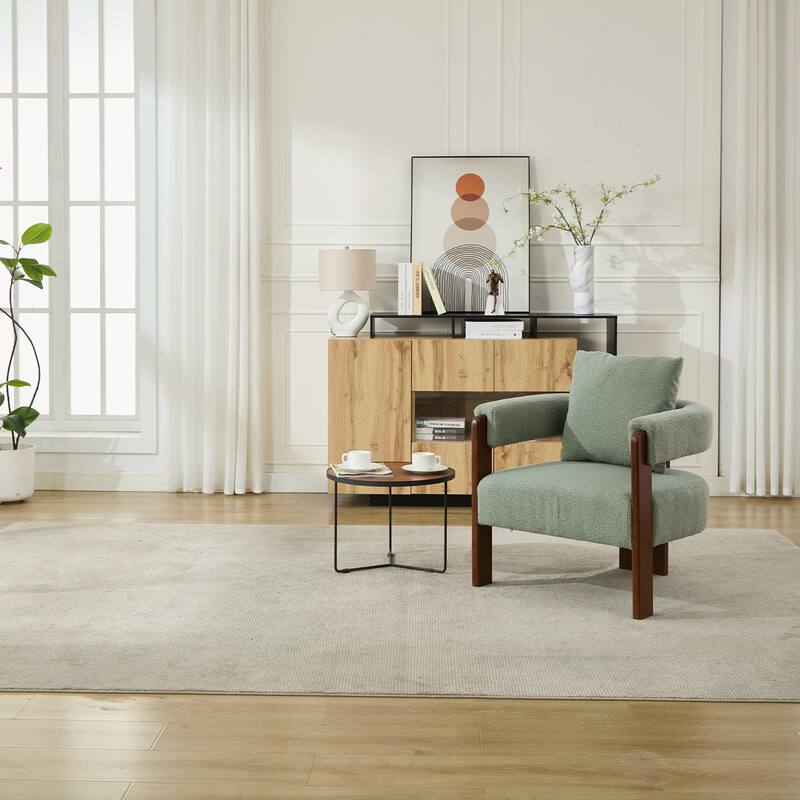 SEYNAR Modern Teddy Upholstered Fabric Round Armchair with pillow Set of 2