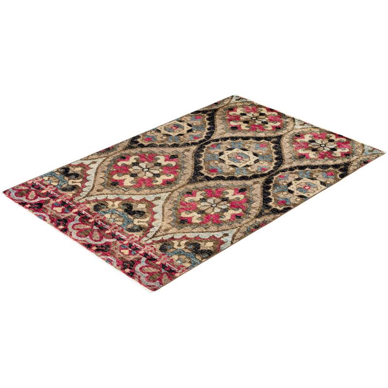 Overton Hand Knotted Wool Vintage Inspired Modern Contemporary Modern Multi Area Rug - 4' 0" x 6' 0"