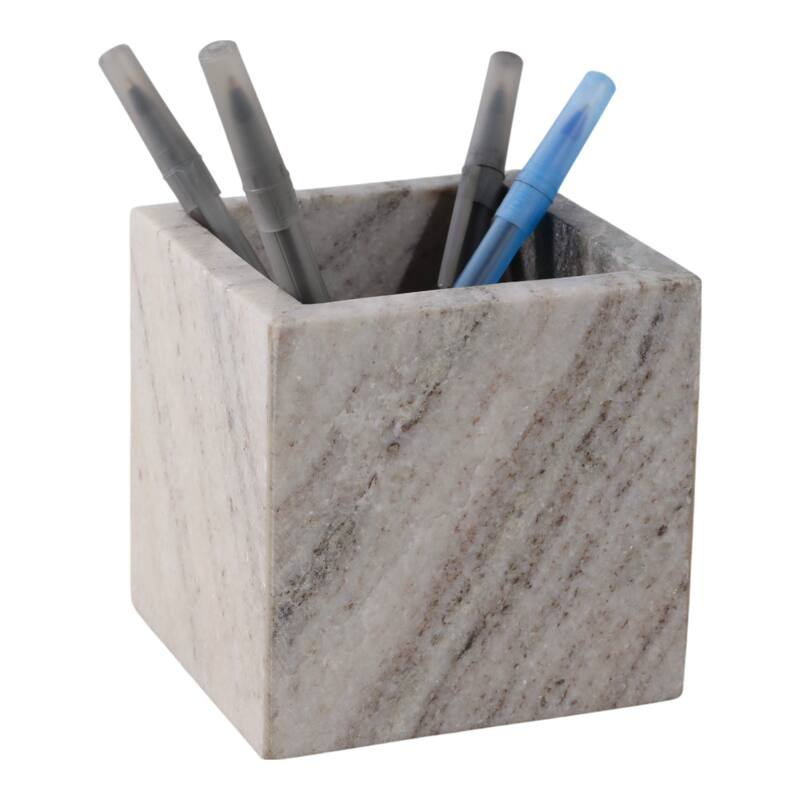 Marble Stone Storage Sculpted Design and Sleek Vertical Grooves - 4.0"