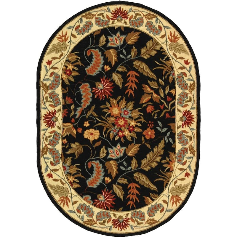 SAFAVIEH Handmade Chelsea Ashlyn French Country Floral Wool Rug - 4'6" x 6'6" Oval - Black