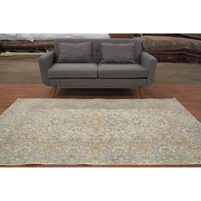 Hand Knotted Oriental 100% Wool Carpet Traditional Floral Beige & Ivories Kerman Area Rug - 7' 6'' X 4' 10''