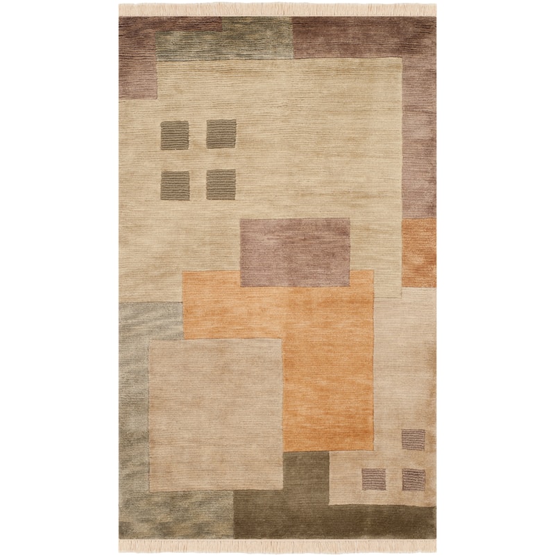 SAFAVIEH Couture Hand-knotted Tibetan Vagiani Modern Wool Rug - 4' x 6' - Beige/Multi