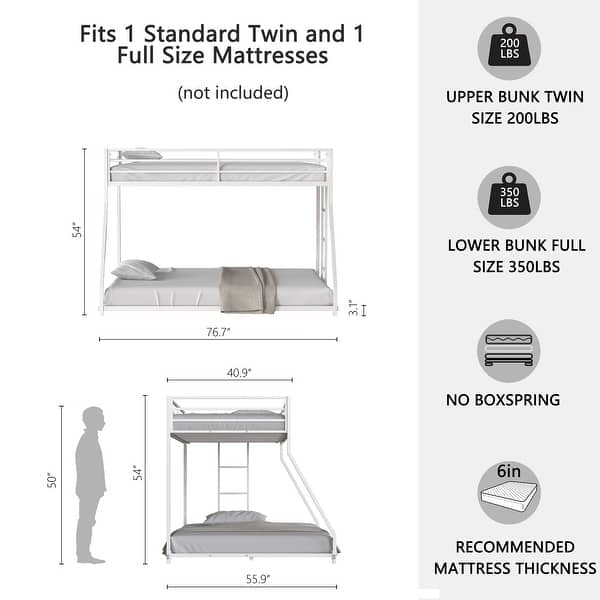 Classic Twin over Full Square Metal Bunk Bed With Exchangeable Ladder and Sturdy Construction
