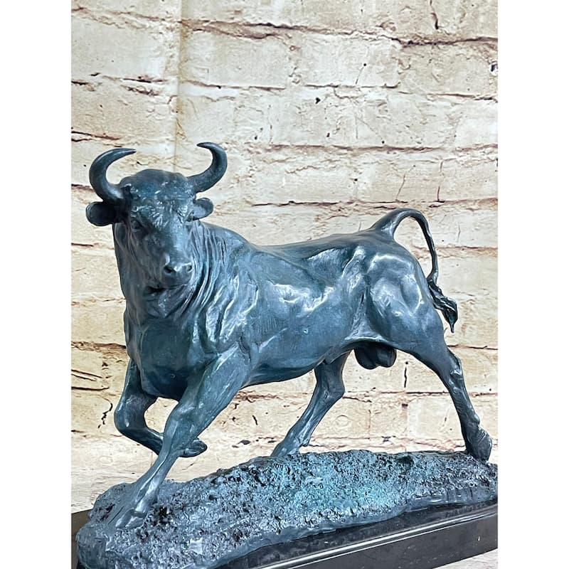 Wall Street Bull Green Patina Bronze Statue Sculpture Figure Stock Market 11 Inches X 16 Inches