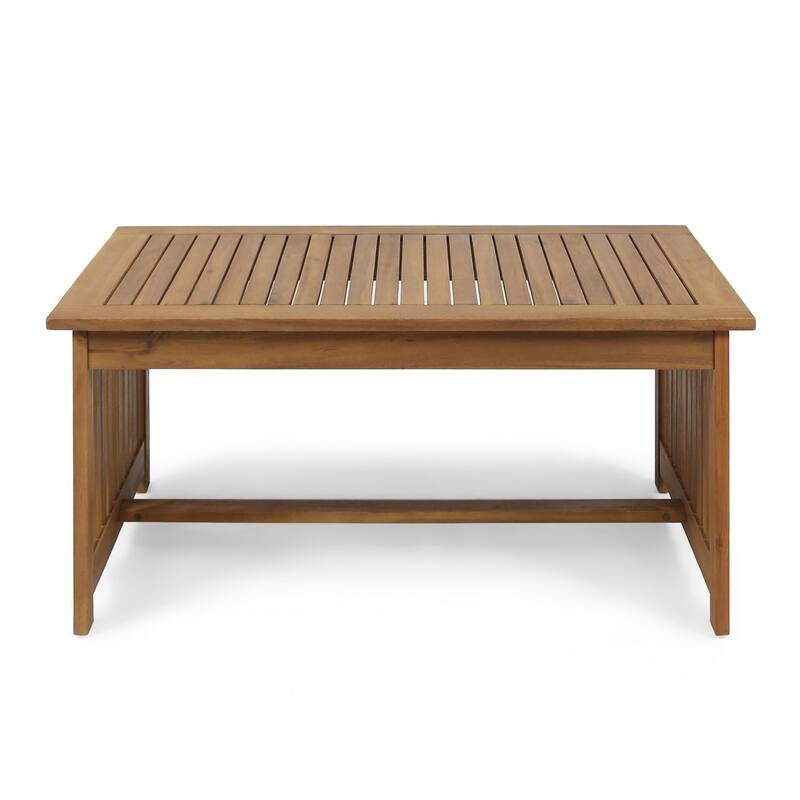 Gerry Outdoor Coffee Table, 40 Inch Rectangular Slat Brown Acacia Wood