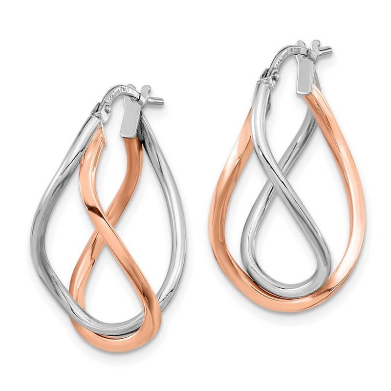 Curata 14k White and Rose Gold Two-tone Fancy Double Hoop Earrings (6mm x 16mm)