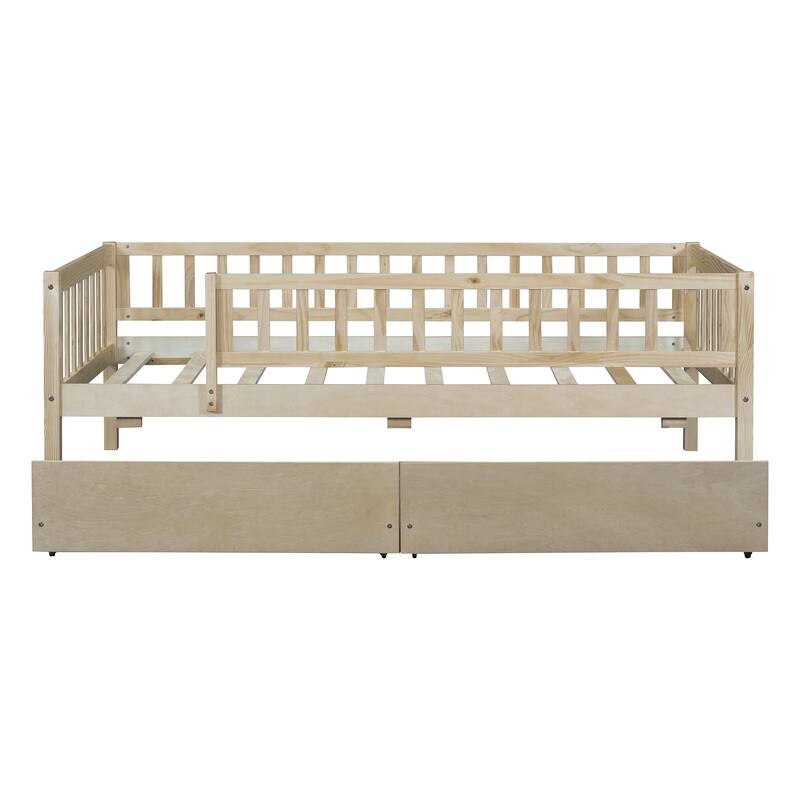 Natural Pine Wood Twin Daybed with Two Drawers