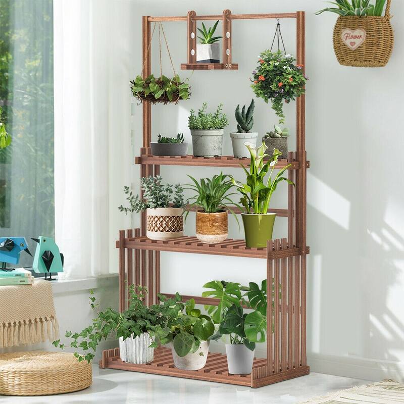 Wood 3 Tier Plant Ladder Shelf Hanging Plant Stand