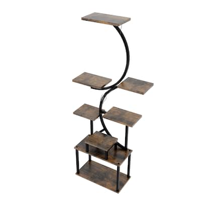 8-Tier Rustic Brown Plant Stand with Grow Lights Indoor Shelf Rack for Living Room Decor - 28.30”L x 10.20”W x 62”H